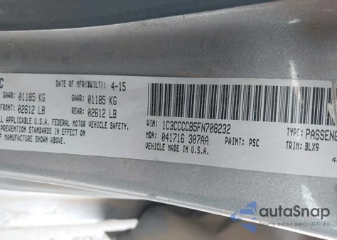 2015 Chrysler 200 C z USA, uszkodzony, nr VIN 1C3CCCCB5FN708232